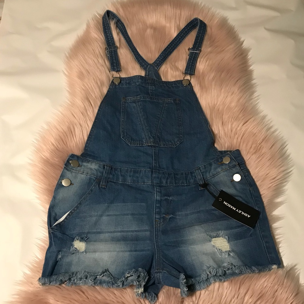 Ashley Mason Denim Distressed Overalls